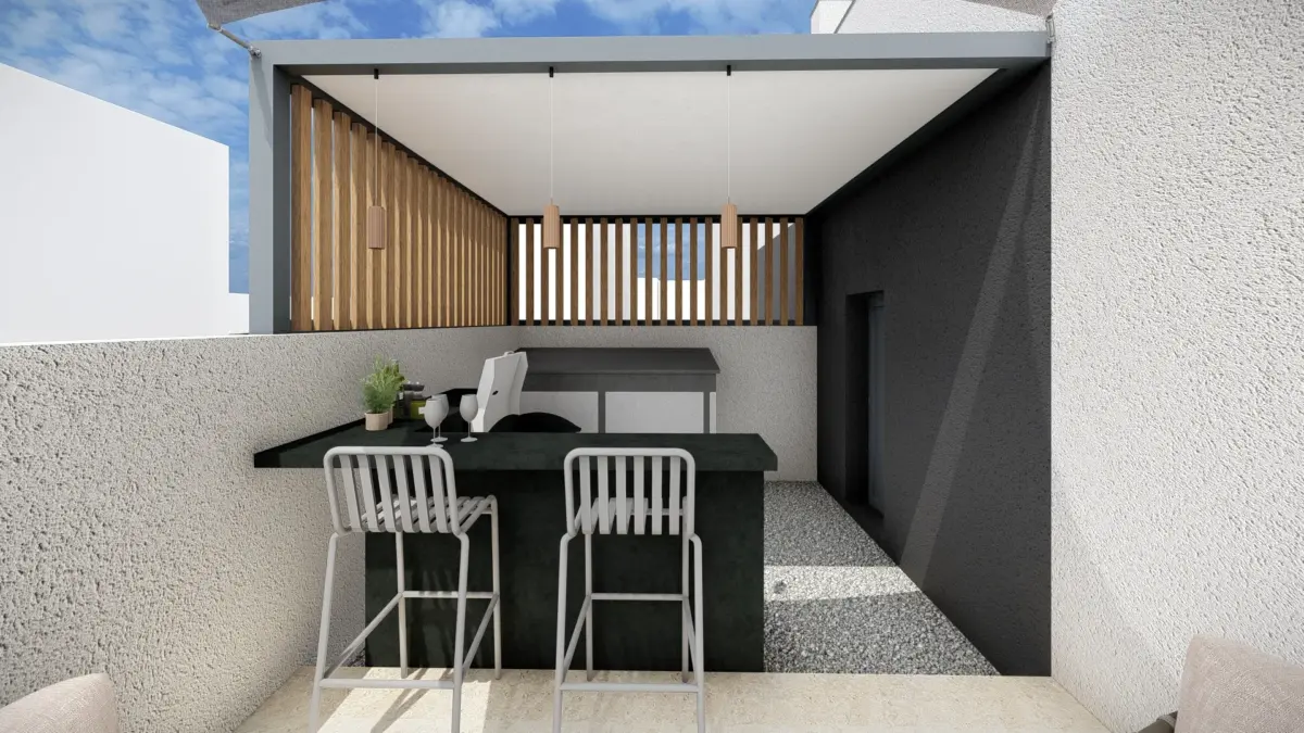Conception 3D : Création de cuisine d'été et pergola bar moderne à Toulouse